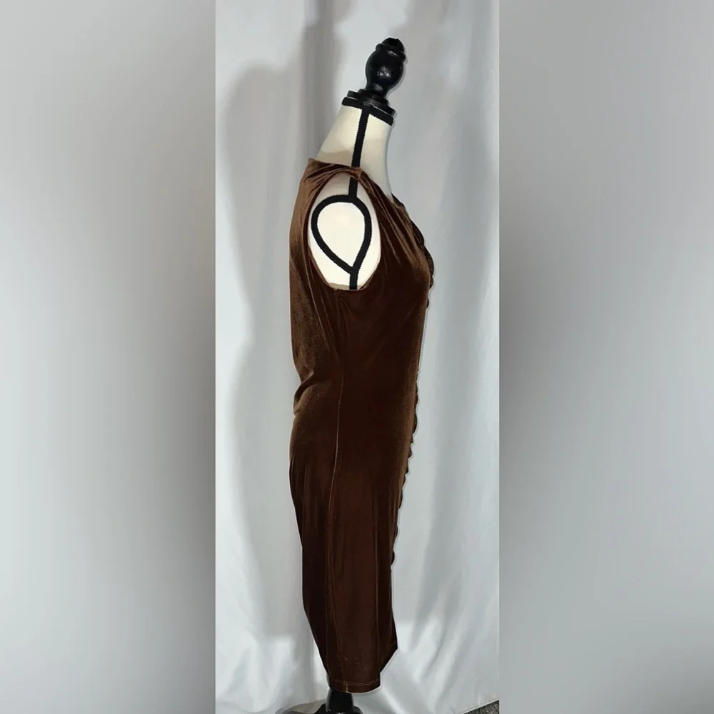 Calvin Klein Brown Velvet Runched Asymmetrical Sheath Dress Size 10 NWT Cocktail - Picture 4 of 10